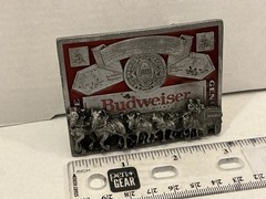 Budweiser Markatron Beer Clydesdales Silver Red Metal Antique Belt Buckle