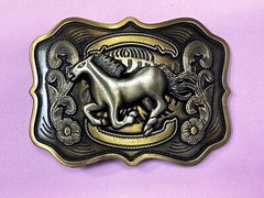 Running Horse Mustang Award Trophy Style Large HUGE Rodeo Cowboys Belt Buckle