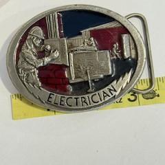 C & J Belt Buckle Electrician Silver Red Blue Tone Oval Electric Work Men’s