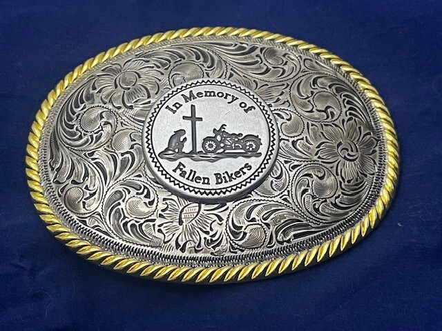 In Memory of Fallen Bikers Western Style Buckle (Pewter)