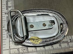 Vintage Covered Wagon On Reflective Oval Two Tone Western Belt Buckle