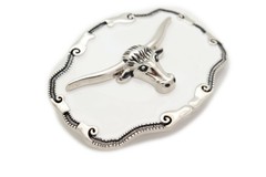 Men Silver Metal Western Fashion Belt Buckle Texas Long Horn Bull White Color