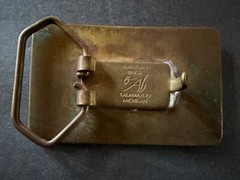 VINTAGE OAK GROVE HUNTING CLUB BRASS BRAND BELT BUCKLE LOTS OF PATINA