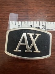 Belt Buckle Black Silver Tone A & X Logo NOS Mens Gift Idea