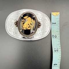 Vintage Lion Palm Tree Belt Buckle Silver Black Gold Oval Engraved Western Boho