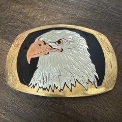 Vintage German Silver Belt Buckle Bald Eagle Head Gold Silver & Copper Tone