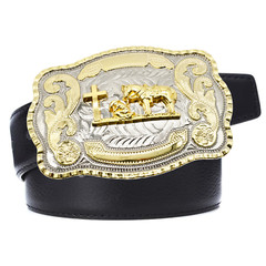 WESTERN PRAYING COWBOY RODEO FAITH CROSS LONG GOLD SHINY BELT BUCKLE US SELLER