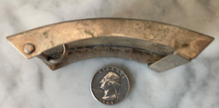 VTG ALPACA SILVER BELT BUCKLE ABALONE SHELL INSET ENGRAVED ARCHED SIGN