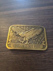 « Freedom Is Not Free » Brass Belt Buckle Eagle Stars 2014 Sponsor USA