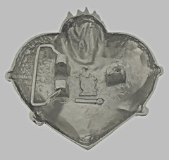 Heart Shaped Belt Buckles Sacred Heart Vintage Antiqued Gray Metal Men Western