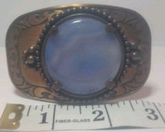 Vintage Embossed Western Style cowboy Belt Buckle with Blue/white Polished Stone