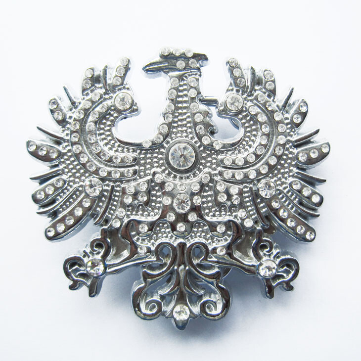 Chrome Silver Phoenix Rhinestones Metal Fashion Belt Buckle