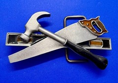 Tools Hammer Saw Meter Stick Carpenters Contractor&rsquo;s Figural Cutout Belt Buckle