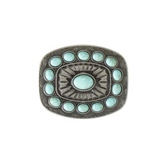 Chunky Turquoise ~ Western Belt Buckle ~ Tribal, « Pewter » look Silver 37903