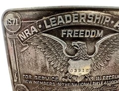 1980s NRA LEADERSHIP AWARD FOR SERVICE IN RECRUITING SILVER METAL BELT BUCKLE
