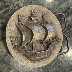 VTG Bergamot Brass Clipper Ships Belt Buckle USA Made Sailing Nautical 1975 Sail