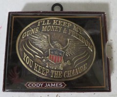 CODY JAMES MEN&rsquo;S Guns Money Freedom You Keep the Change Belt Buckle New Boxed 4&Prime;