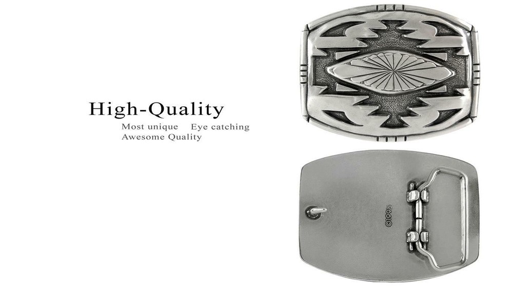 American Southwest Geometric Pattern Sterling Silver Plated Western Belt Buckle