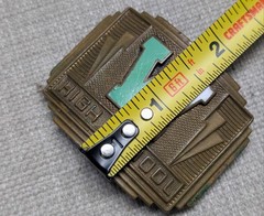 1950s vintage VERITHIN belt buckle « W » high school BRASS giant grip WESTERN