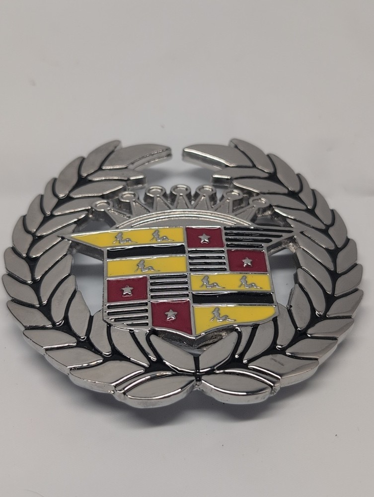 Cadillac Emblem Metal Belt Buckle Bottle Opener Chrome Enamel Vintage GUC