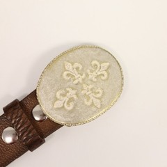 Fleur de Lys Quartet Belt Buckle in Gold Mother of Pearl – Handmade Buckle