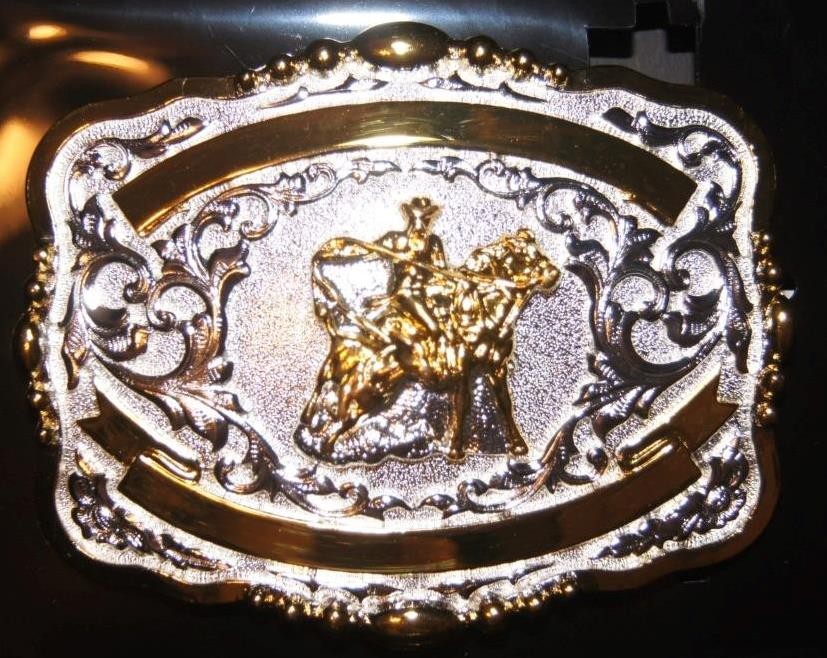 Lightning Ridge Western Belt Buckle Trophy Buckle Calf Roper 2 Ribbons 38406