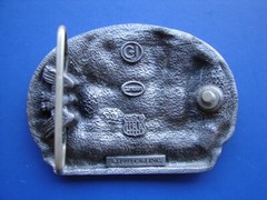Vtg 80s Great American Belt Buckle Telephone Lineman Pewter 1983 C&J Inc