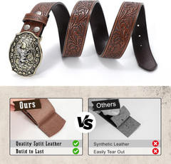 Cowboy Belts for Men Women Western Buckle Belt Cowboy Cowgirl Embossed Leather B
