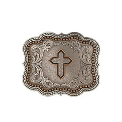 Nocona® Men&rsquo;s Scalloped Copper Cross Antique Silver Buckle 37911