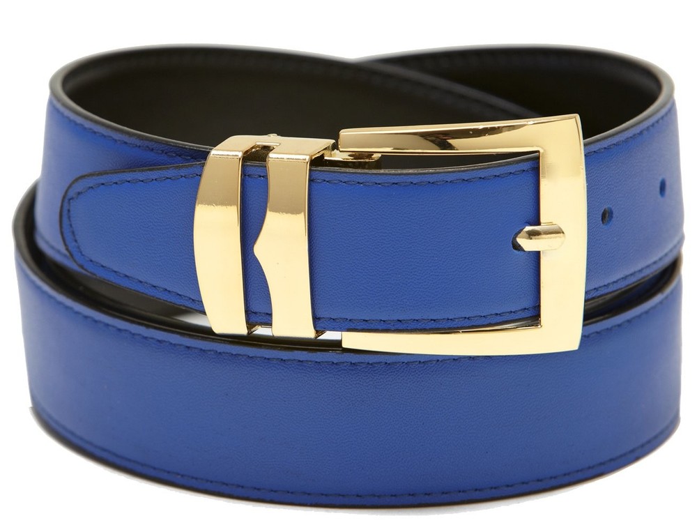 Concitor Men&rsquo;s Belt Reversible Wide Bonded Leather Gold-Tone Buckle 36, Blue