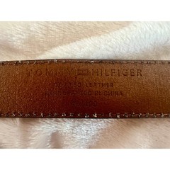 Tommy Hilfiger Brown Leather Belt Silver Buckle Stitched Casual Dress Size 40