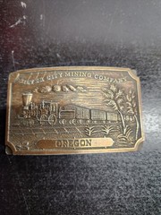 Silver City Mining Company Belt Buckle Bronze Tone 3&Prime;x2&Prime; Train Oregon Engraved