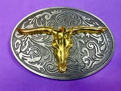 Longhorn Cow Bull Head Steer Skull Silver Gold Color Western Cowboy Belt Buckle