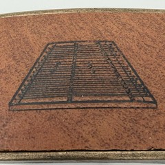 Vintage Tennis Court Belt Buckle Brass Tone Leather Inlay Jim Tait Engraving 70s