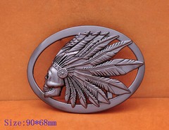 Heavy Duty Gunmetal Southeast Tribal Indian Chief Head Leather Belt Buckle