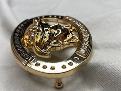 Gold Medusa Head Belt Buckle Black Greek Key Crystal Oval