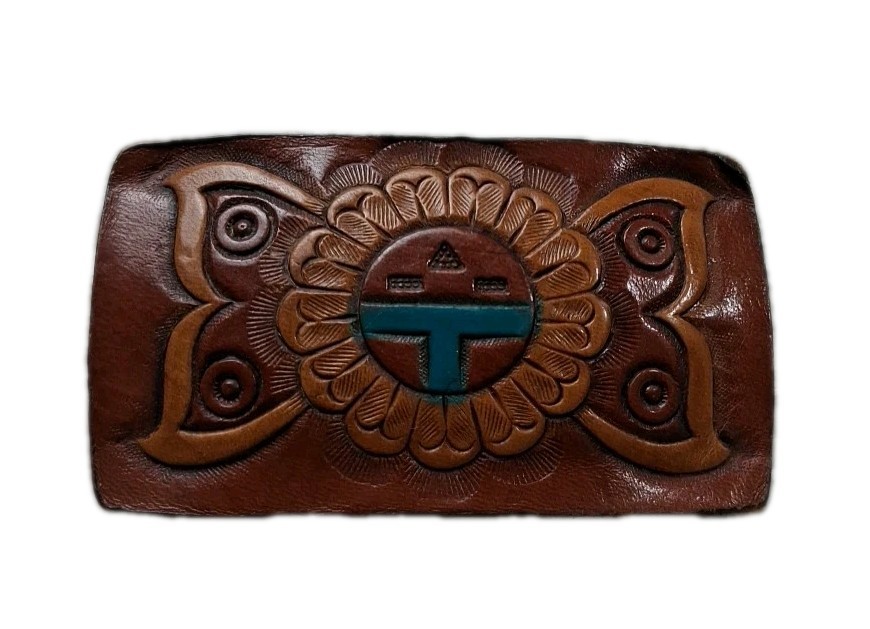 vintage NATIVE AMERICAN belt buckle TOOLED handcrafted WESTERN leather INDIAN