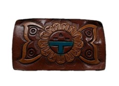 vintage NATIVE AMERICAN belt buckle TOOLED handcrafted WESTERN leather INDIAN