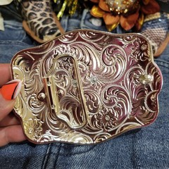 Centenario Cowboy Belt Buckle Western Silver With RoseTone Faux 50 Peso Concho