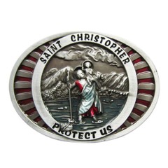 Vintage Style Enamel Saint Christopher Protect Us Belt Buckle Also Stock in US