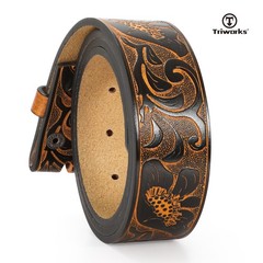 TRIWORKS Western Belt without buckle for men – Fit Size 34&Prime;-37&Prime;, Black/Brown