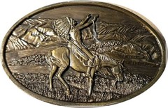 NATIVE AMERICAN MAN ON HORSE BELT BUCKLE – BERGAMONT BRASS WORKS