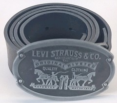 Levis Classic Horse Logo Buckle Billy Plaque Belt Size 34 Black Bovine Leather