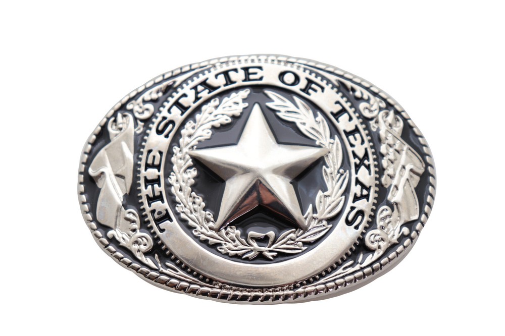 Men Silver Metal Belt Buckle Western Cowboy Texas State Lone Star Casual Dressy