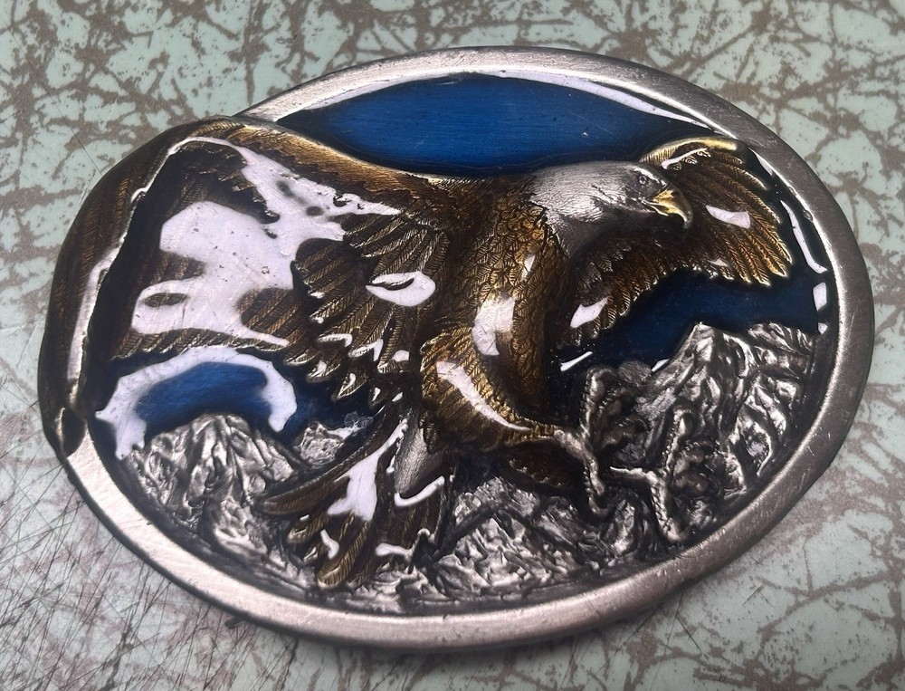 Vintage Eagle Belt Buckle By Bergamot Brass Works W146 1984 Made In The USA