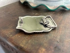 Western Silver Belt Buckle Concho Style Engraved Cowboy Rodeo Design