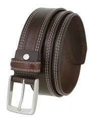 Men&rsquo;s Double White Stitching Smooth Genuine Leather Dress 38, Brown (Silver)