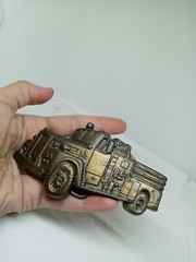 Vtg. Baron Buckle 1978 Brass Fire Truck Belt Buckle #4085