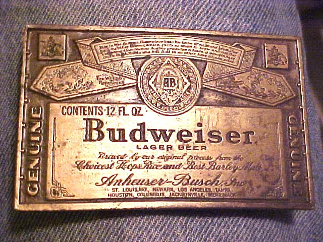 SHARP Advertising Budweiser Beer Label Solid Brass Mens Belt Buckle #M227