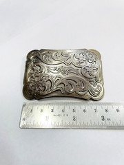 Western Designer Buckle In Silver Antique Color Plate Buckle Unisex Handmade 1.5